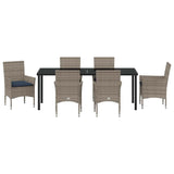 Set di tavolo e sedie con cuscino 7 pcs Grigio Rattan in PE