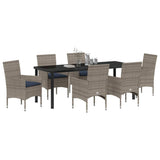 Set di tavolo e sedie con cuscino 7 pcs Grigio Rattan in PE