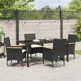 Set da Pranzo per Giardino con cuscino 5 pcs Nero polyrattan
