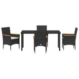 Set da Pranzo per Giardino con cuscino 5 pcs Nero polyrattan