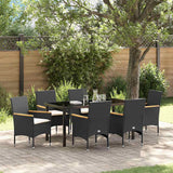 Set da Pranzo per Giardino con cuscino 7 pcs Nero polyrattan