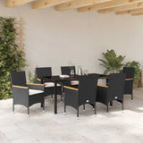 Set da Pranzo per Giardino con cuscino 7 pcs Nero polyrattan