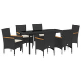 Set da Pranzo per Giardino con cuscino 7 pcs Nero polyrattan