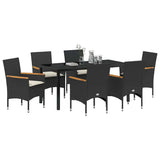 Set da Pranzo per Giardino con cuscino 7 pcs Nero polyrattan