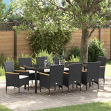 Set da Pranzo per Giardino con cuscino 9 pcs Nero polyrattan