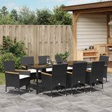 Set da Pranzo per Giardino con cuscino 9 pcs Nero polyrattan