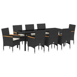 Set da Pranzo per Giardino con cuscino 9 pcs Nero polyrattan