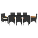 Set da Pranzo per Giardino con cuscino 9 pcs Nero polyrattan