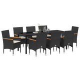 Set da Pranzo per Giardino con cuscino 9 pcs Nero polyrattan