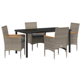 Set da Pranzo per Giardino con cuscino 5 pcs Grigio polyrattan