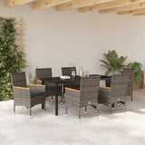 Set da Pranzo per Giardino con cuscino 7 pcs Grigio polyrattan