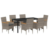 Set da Pranzo per Giardino con cuscino 7 pcs Grigio polyrattan