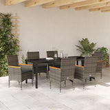 Set da Pranzo per Giardino con cuscino 7 pcs Grigio polyrattan
