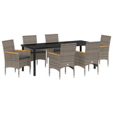 Set da Pranzo per Giardino con cuscino 7 pcs Grigio polyrattan