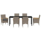 Set da Pranzo per Giardino con cuscino 7 pcs Grigio polyrattan