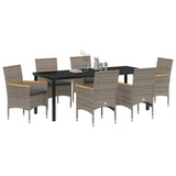 Set da Pranzo per Giardino con cuscino 7 pcs Grigio polyrattan