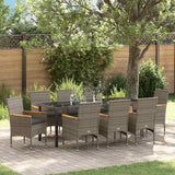 Set da Pranzo per Giardino con cuscino 9 pcs Grigio polyrattan