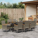 Set da Pranzo per Giardino con cuscino 9 pcs Grigio polyrattan