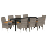 Set da Pranzo per Giardino con cuscino 9 pcs Grigio polyrattan