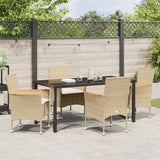 Set da Pranzo per Giardino con cuscino 5 pcs Beige polyrattan
