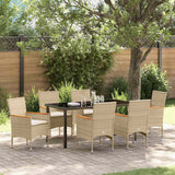 Set da Pranzo per Giardino con cuscino 7 pcs Beige polyrattan
