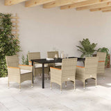 Set da Pranzo per Giardino con cuscino 7 pcs Beige polyrattan
