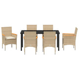 Set da Pranzo per Giardino con cuscino 7 pcs Beige polyrattan