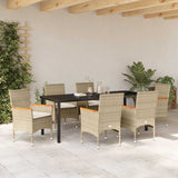 Set da Pranzo per Giardino con cuscino 7 pcs Beige polyrattan
