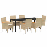 Set da Pranzo per Giardino con cuscino 7 pcs Beige polyrattan