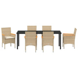 Set da Pranzo per Giardino con cuscino 7 pcs Beige polyrattan