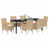 Set da Pranzo per Giardino con cuscino 7 pcs Beige polyrattan