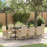 Set da Pranzo per Giardino con cuscino 9 pcs Beige polyrattan