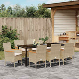 Set da Pranzo per Giardino con cuscino 9 pcs Beige polyrattan