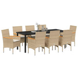 Set da Pranzo per Giardino con cuscino 9 pcs Beige polyrattan
