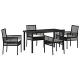 Set da Pranzo per Giardino con cuscino 5 pcs Nero polyrattan
