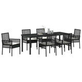 Set da Pranzo per Giardino con cuscino 7 pcs Nero polyrattan