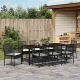 Set da Pranzo per Giardino con cuscino 9 pcs Nero polyrattan