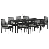 Set da Pranzo per Giardino con cuscino 9 pcs Nero polyrattan
