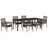 Set da Pranzo per Giardino con cuscino 7 pcs Marrone polyrattan