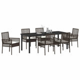 Set da Pranzo per Giardino con cuscino 7 pcs Marrone polyrattan