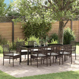 Set da Pranzo per Giardino con cuscino 9 pcs Marrone polyrattan