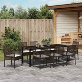 Set da Pranzo per Giardino con cuscino 9 pcs Marrone polyrattan