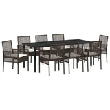 Set da Pranzo per Giardino con cuscino 9 pcs Marrone polyrattan