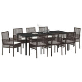 Set da Pranzo per Giardino con cuscino 9 pcs Marrone polyrattan