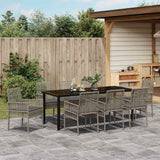 Set da Pranzo per Giardino con cuscino 9 pcs Grigio polyrattan