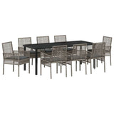 Set da Pranzo per Giardino con cuscino 9 pcs Grigio polyrattan