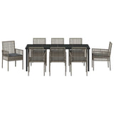 Set da Pranzo per Giardino con cuscino 9 pcs Grigio polyrattan