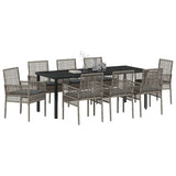 Set da Pranzo per Giardino con cuscino 9 pcs Grigio polyrattan
