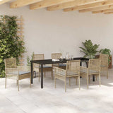 Set da Pranzo per Giardino con cuscino 7 pcs Beige polyrattan