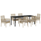 Set da Pranzo per Giardino con cuscino 7 pcs Beige polyrattan